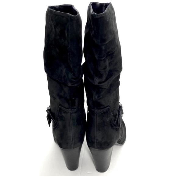 ALDO Suede Belted Slip-on Mid-Calf Heel Boot in Black Size 8.5 - Picture 7 of 9